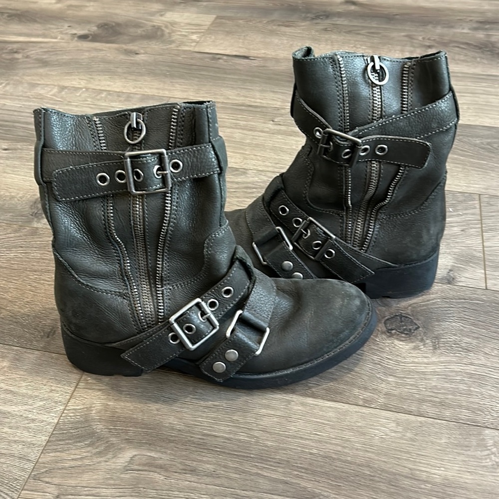 Ash Gray Leather Boots